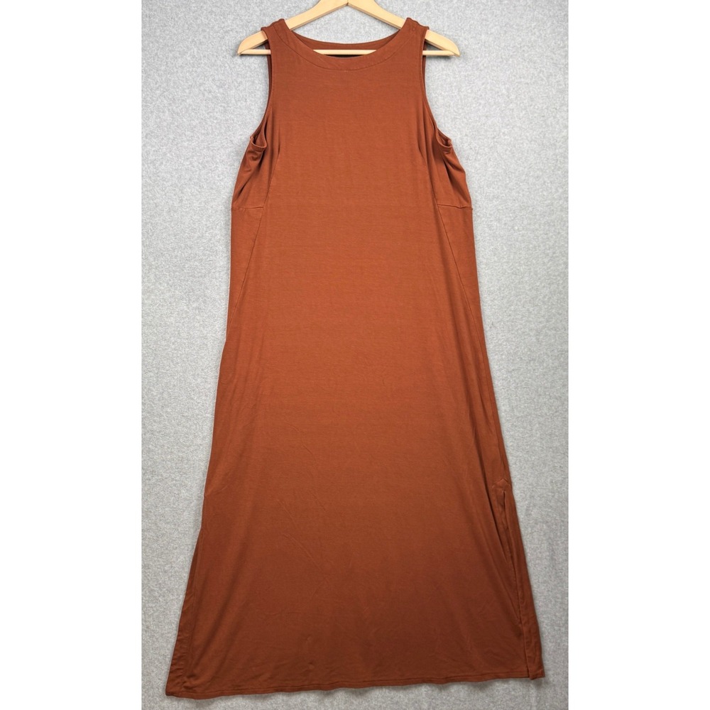 J Jill Maxi Dress Womens Medium Petite Rust Brown Wearever Sleeveless‎ Side Slit